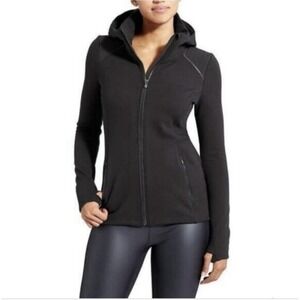 Athleta Stronger Black Full Zip Scuba Hoodie Jacket Women's Size XL Sporty Chic